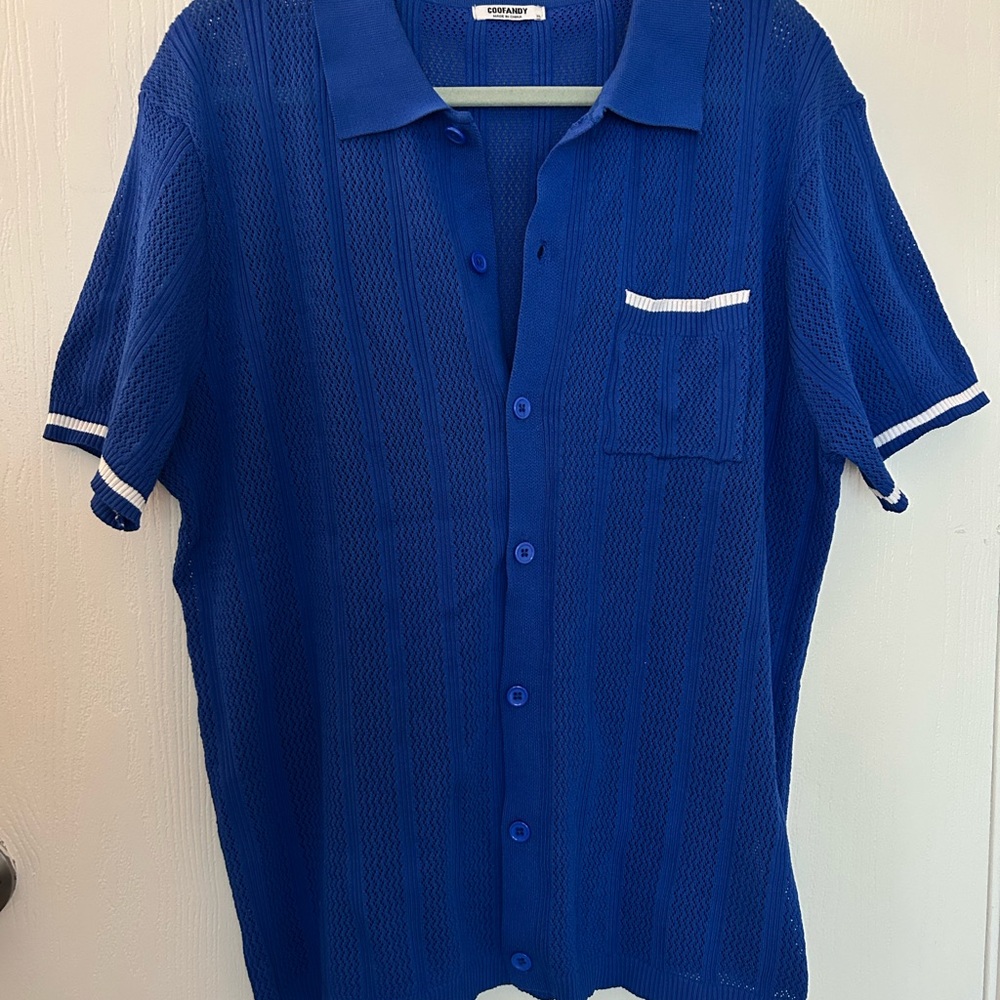 COOFANDY Blue Casual Knit Button Down Shirt